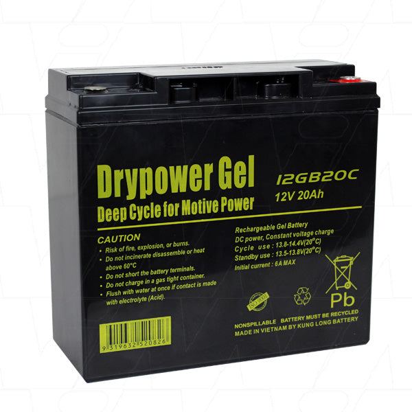 Drypower 12gb20c 12v 20ah Sealed Lead Acid Gel Deep Cycle Battery 6184