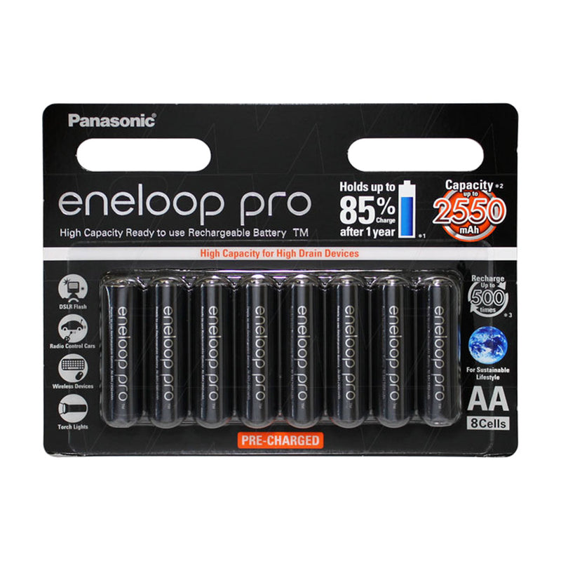 Eneloop Pro AA 2450mAh NiMH High Capacity Batteries 8Pk