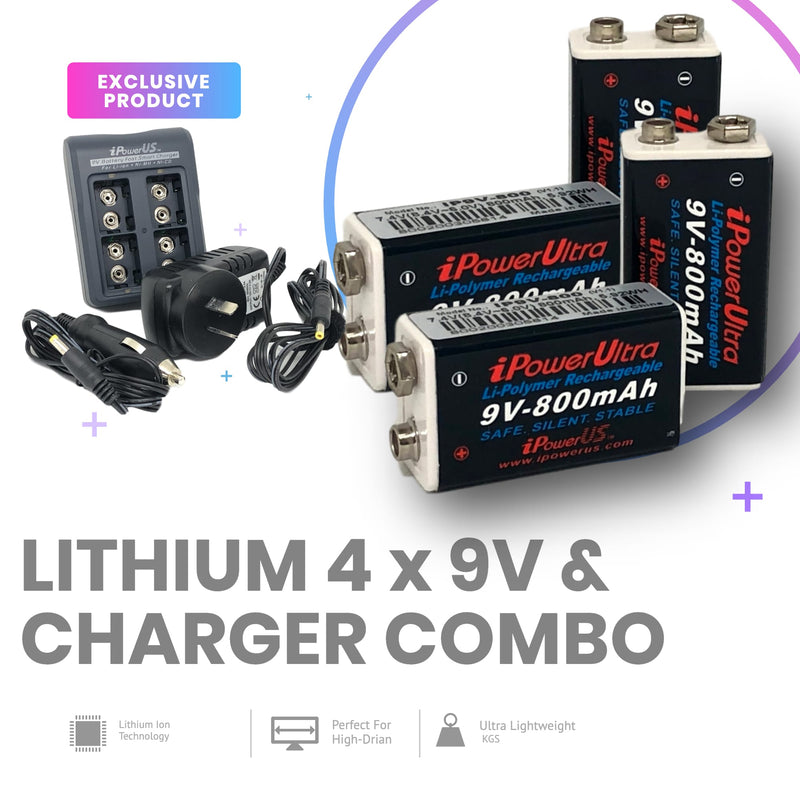 iPOWER 9V Combo Comes With 4 x 9V and 1 x 9V Charger