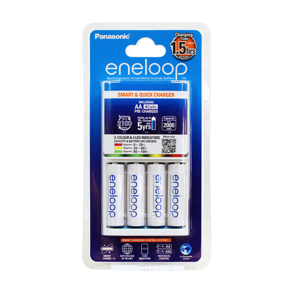 4 cell Eneloop quick charger packed with 4 x Eneloop AA 'ready to use