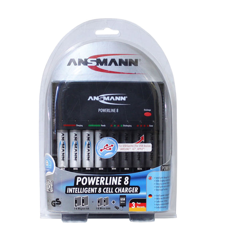Ansmann 1-8 Cell AA-AAA NiCd-Ni-MH Charger w-Tester, Discharger & USB Output