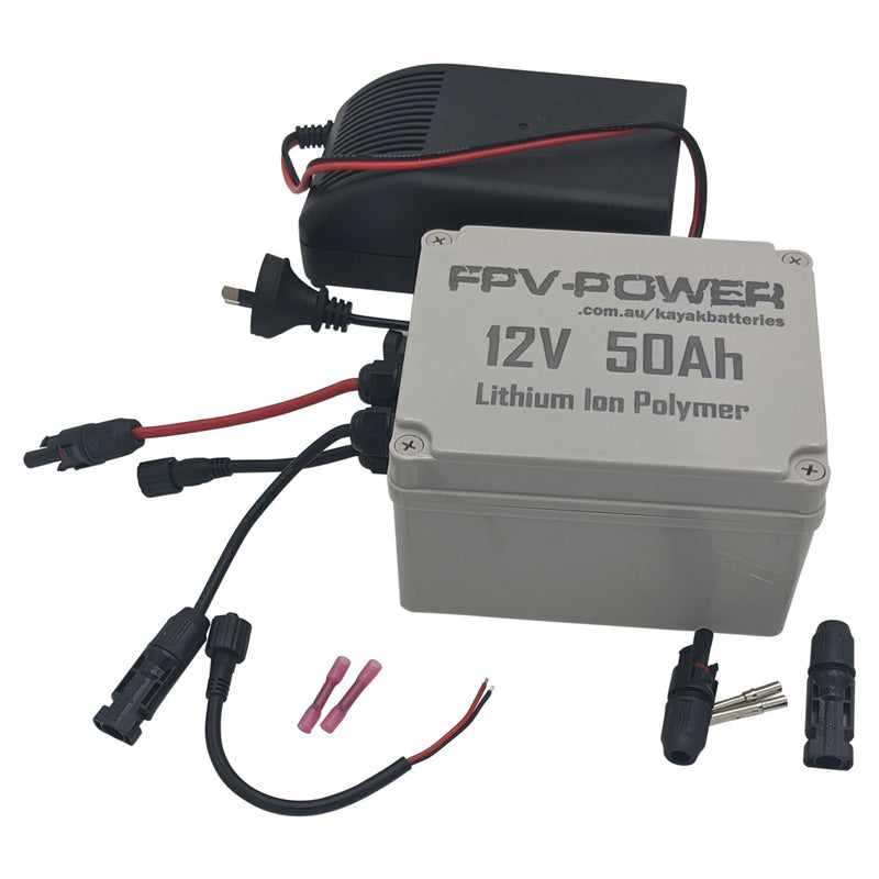 FPV Power 12V 50 Ah Lithium Kayak Tolling  Motor Battery + Charger Combo