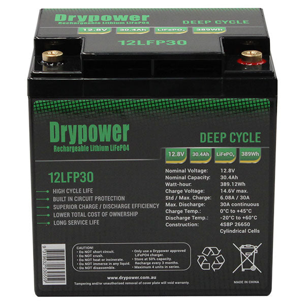 Drypower 12.8V 30.4Ah LiFePO4 Lithium Deep Cycle Battery Battery 12LFP30