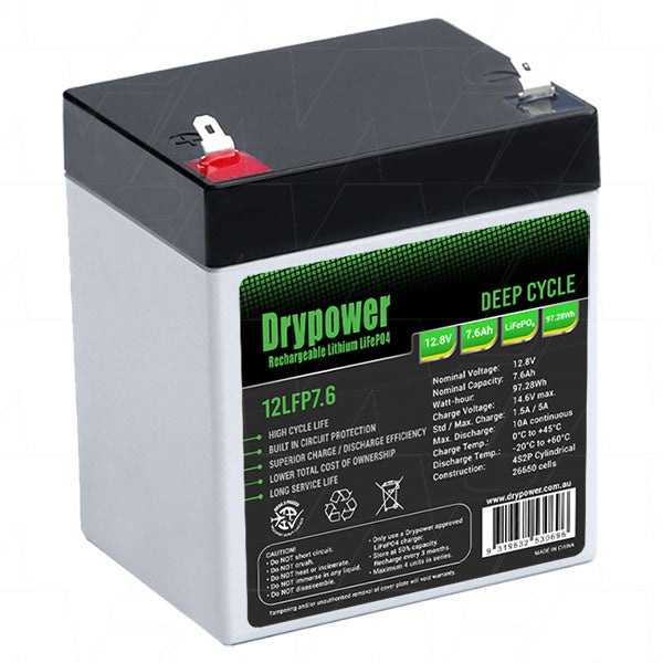 Drypower 12.8V 7.6Ah Lithium Iron Phosphate (LiFePO4) Rechargeable Lithium Battery