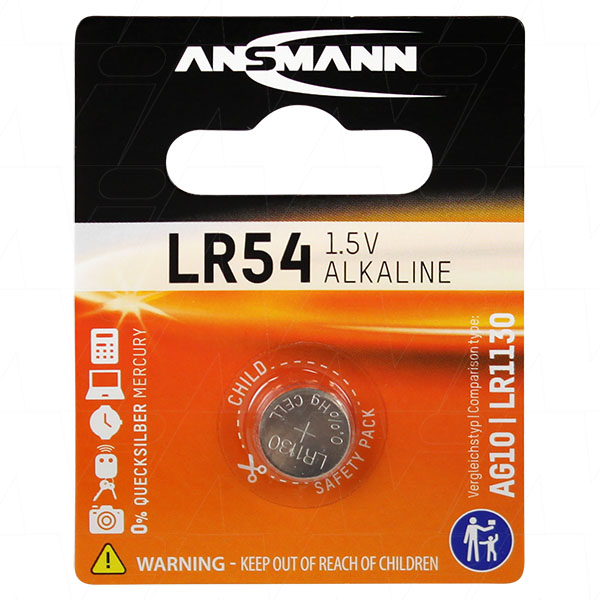 LR54 1.5V Alkaline Button Cell Blister of 1 (V10GA/LR1130)