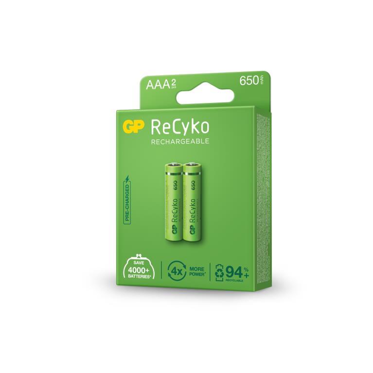 GP ReCyko 1.2V 650mAh NiMH AAA Battery - Card of 2