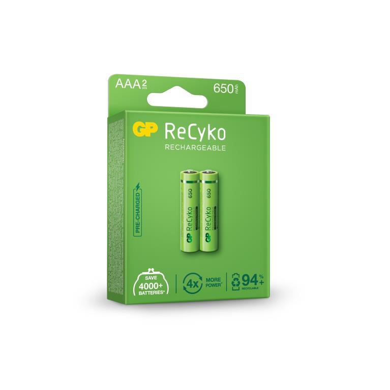 GP ReCyko 1.2V 650mAh NiMH AAA Battery - Card of 2