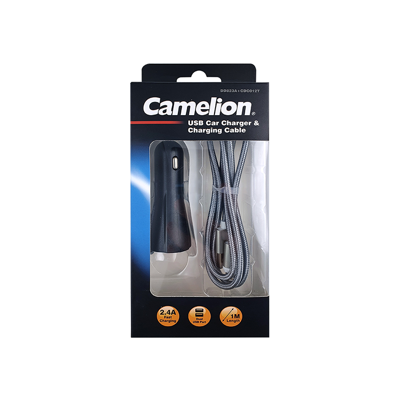 Camelion USB Car Charger 4,800 mAh + 3-in-1 UBS Micro/Type-C/Lightning Cable CAAC810