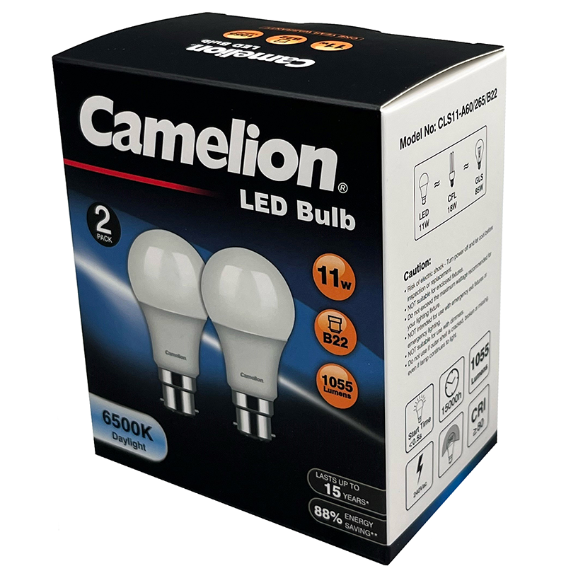 Camelion Led Light Globe 11W 240V Bayonet 2pk - Daylight 6500k CACLS11B22D/2