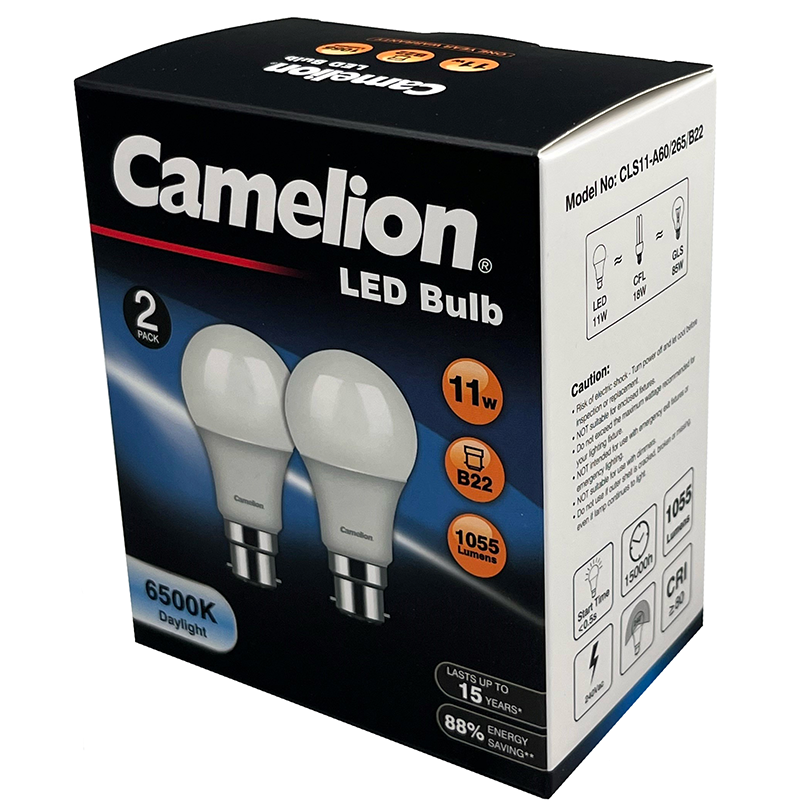 Camelion Led Light Globe 11w 240v Edison 2pk - Daylight 6500k CACLS11E27D/2