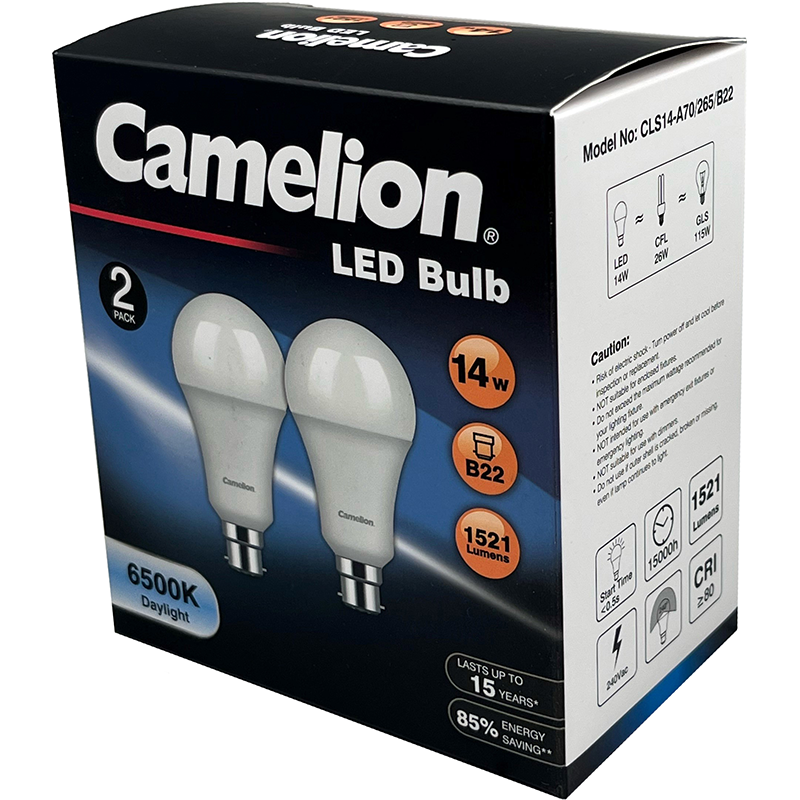 Camelion Led Light Globe 14w 240v Bayonet 2pk - Daylight 6500k CACLS14B22D/2