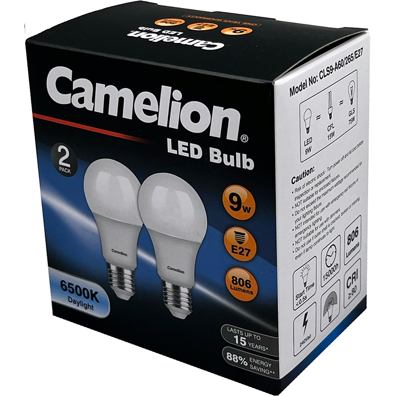 Camelion Led Light Globe 9w 240v Edison 2pk - Daylight 6500k CACLS9E27D/2