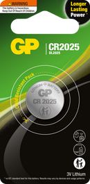 GP CR2025 3V 160mAh Lithium (LiMnO2) Coin Cell Battery - Card of 1