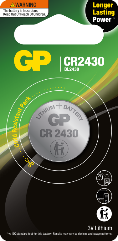 GP 3V 270mAh Lithium (LiMnO2) Coin Cell Battery - Card of 1