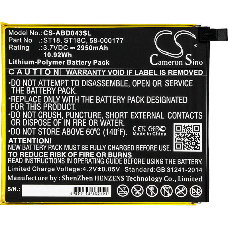 Kindle Fire 7th Generation 2017 2950mAh Li-Polymer SR043KL