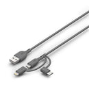 GP Charge & Sync Cable Essentials 1m 3 in 1 USB A to Lightning/USB C/Micro USB cable - Grey