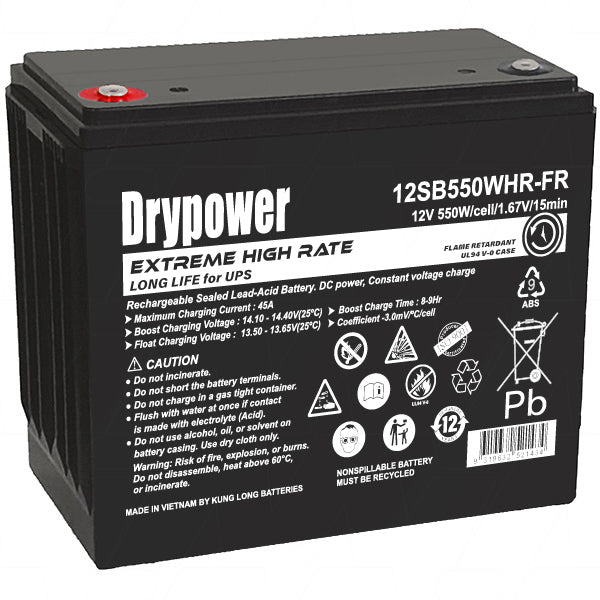 Drypower 12SB550WHR-FR: Extreme High Rate Long Life 12V 550WHR Battery