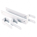 Set of white metal brackets on a white background