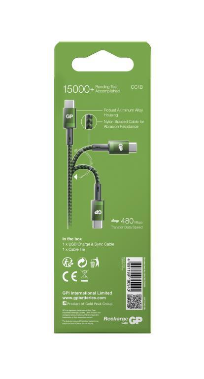 GP USB-C to USB-C charge sync cable - Green