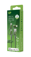 GP 3 in 1 USB to Lightning- USB-C, Micro USB charge sync cable - Green
