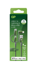 GP 3 in 1 USB to Lightning- USB-C, Micro USB charge sync cable - Green