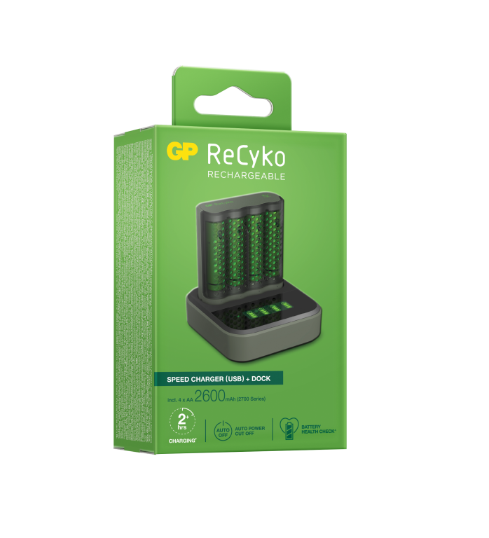 GP Recyko 2hr 4 bay USB Charger - Including 4 x NiMH AA Batteries