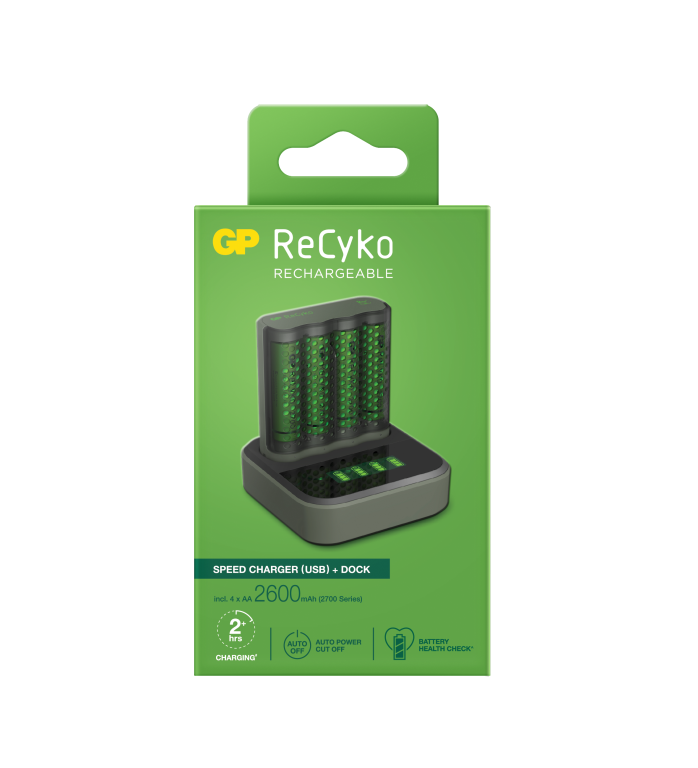 GP Recyko 2hr 4 bay USB Charger - Including 4 x NiMH AA Batteries