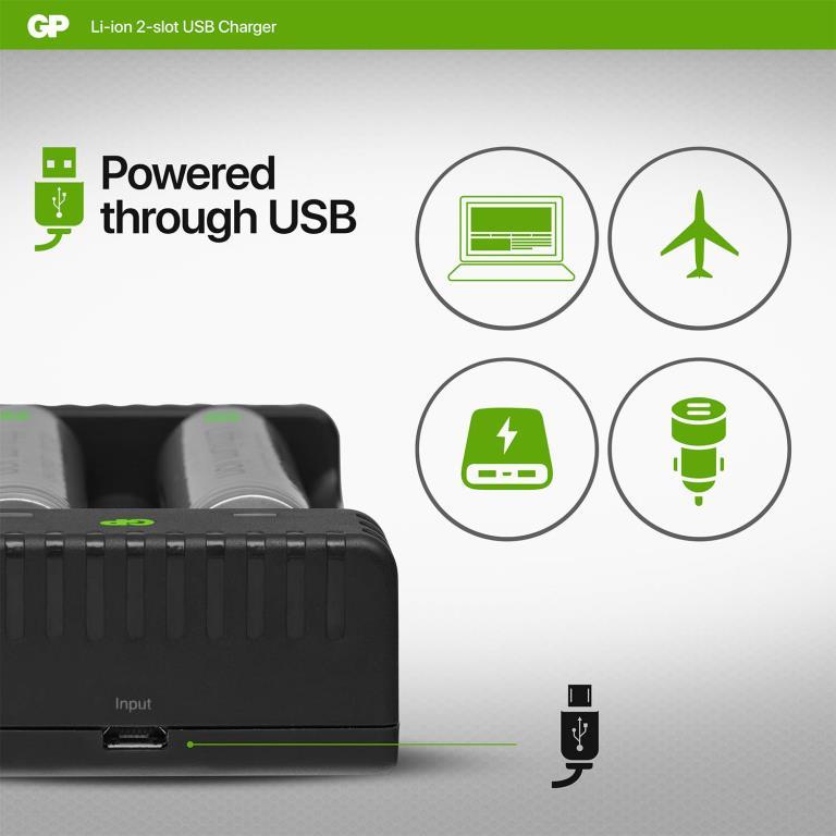 GP 5V Li-ion Dual Bay Charger - Including 2 x GP18650