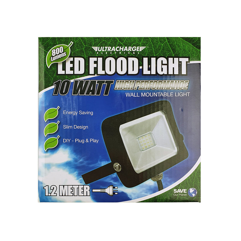 Ultracharge Wall Mount LED Flood Light 10watt Black UR200FL10WB