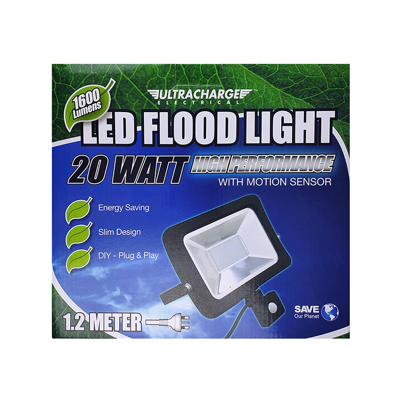 Ultracharge Sensor LED Flood Light 20watt - Black UR200FL20GB