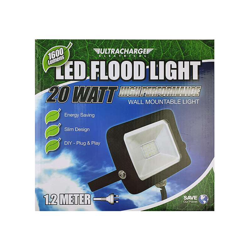 Ultracharge Wall Mount LED Flood Light 20watt Black UR200FL20WB_