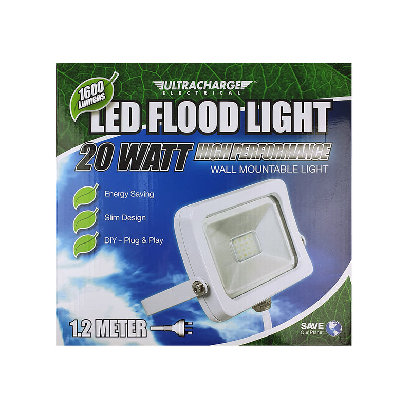 Ultracharge Wall Mount LED Flood Light 20watt White UR200FL20WH