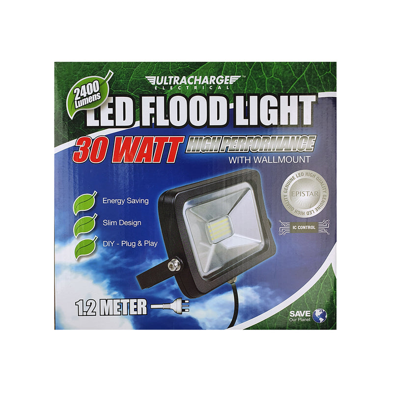 Ultracharge Wall Mount LED Flood Light 30watt Black UR200FL30WB