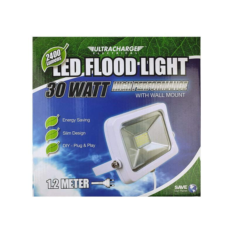 Ultracharge Wall Mount LED Flood Light 30watt White UR200FL30WH