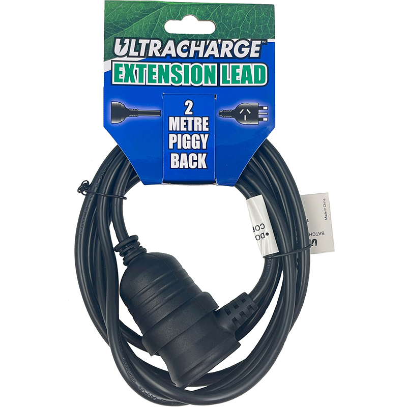 Ultracharge 2m Black Extension Lead With Piggy Back Plug UR240/2PB