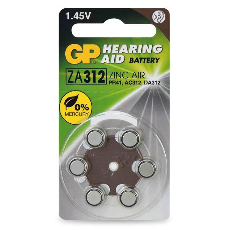 GP 1.4V 125mAh Zinc Air Hearing Aid Battery - Dial of 6