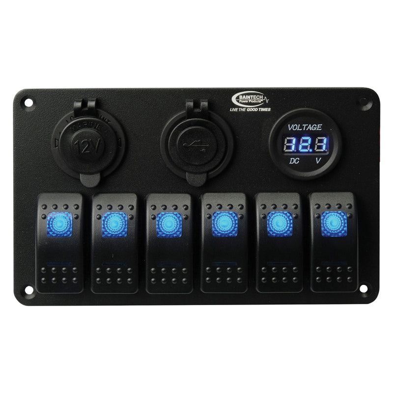 BAINTECH ALUMINIUM ROCKER 6 SWITCH PANEL 12V/24V