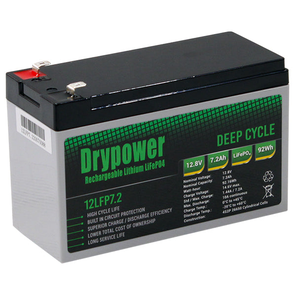 Drypower 12.8V 7.2Ah Lithium Iron Phosphate (LiFePO4) Rechargeable Lithium Battery