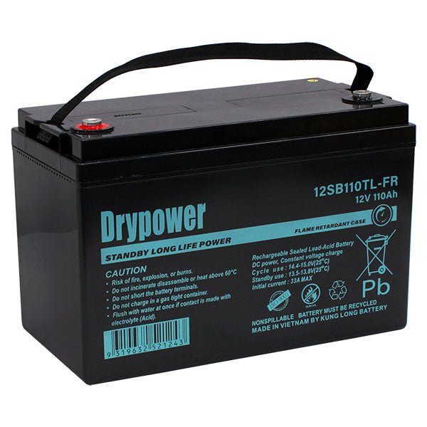 12V 110Ah Drypower Long Life Standby AGM Battery - 10-12 Year Design Life