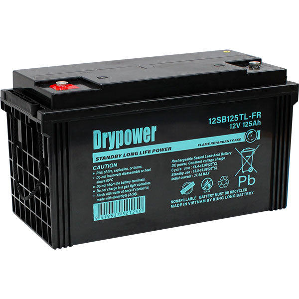 12V 125Ah Drypower Long Life Standby AGM Battery - 10-12 Year Design Life