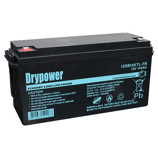 12V 140Ah Drypower Long Life Standby AGM Battery - 10-12 Year Design Life