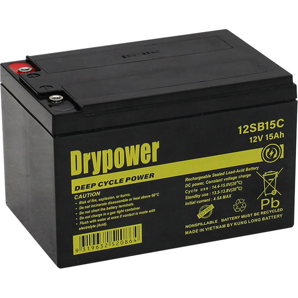Drypower 12V 15Ah Sealed Lead Acid Battery replaces