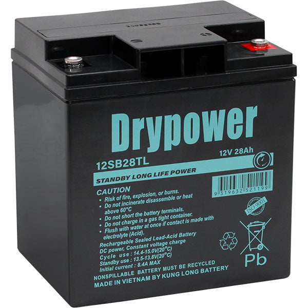 12V 28Ah Drypower Long Life Standby AGM Battery - 6-9 Year Design Life