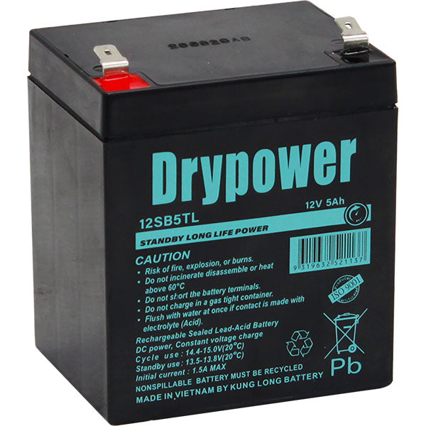 12V 5Ah Drypower Long Life Standby AGM Battery - 6-9 Year Design Life
