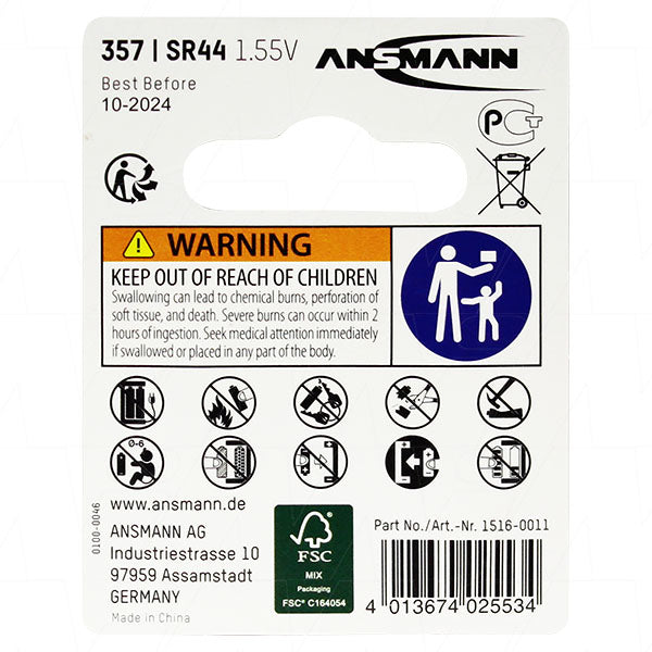 SR44-BP1(A) Ansmann 357 Silver Oxide Battery