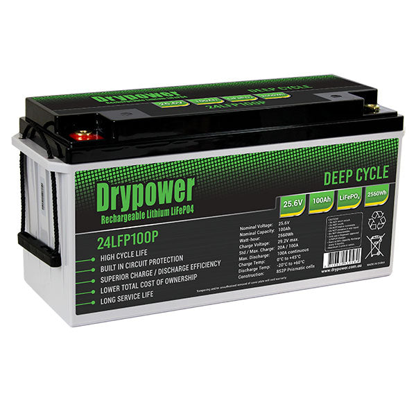 Drypower 25.6V 100Ah Lithium Iron Phosphate (LiFePO4) Rechargeable Lithium Battery - Up to 2 in Series Capable