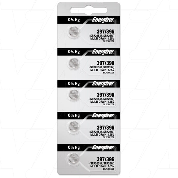 Energizer 397/396TZ-BP5 1.55V 31mAh Silver Oxide Watch Battery (SR726W, SR726SW)