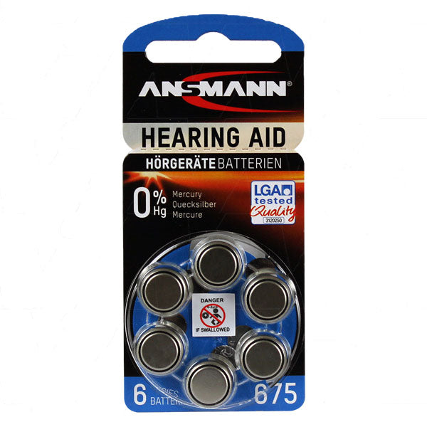 Ansmann A675 Size 1.4V 630mAh 'German Made' Hearing Aid Battery