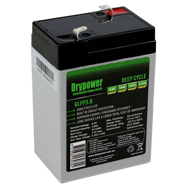 Drypower 6.4V 3.8Ah Lithium Iron Phosphate (LiFePO4) Rechargeable Lithium Battery - Up to 4 in Series Capable