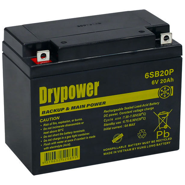 Drypower 6V 20Ah Sealed Lead Acid Battery 6SB20P